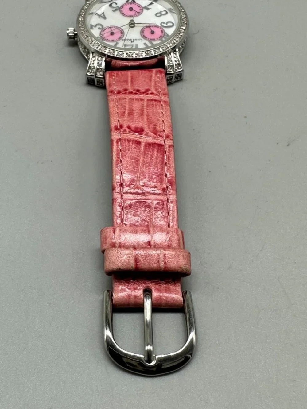 3/$30 Anne Klein Watch Women Silver Tone Mother of Pearl Dial Pink Band